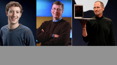 Steve Jobs, Bill Gates e Mark Zuckerberg